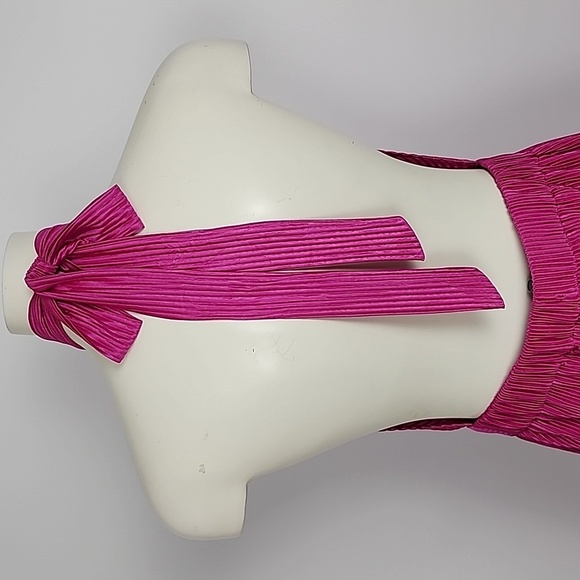 Sincerley Jules Women's Hot Pink Pleated Cross Over Halter Dress Lined Sz Medium - Picture 5 of 12